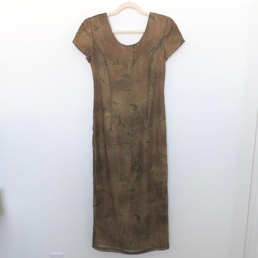 VTG Virgo II Womens Dress Size 10 Brown Floral Mesh‎ 90s Whimsigoth Forest Fairy